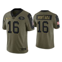 Men San Francisco 49ers #16 Joe Montana Olive 2021 Salute To Service Limited Jersey