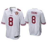 Men San Francisco 49ers #8 Steve Young White 75th Anniversary Patch Game Jersey